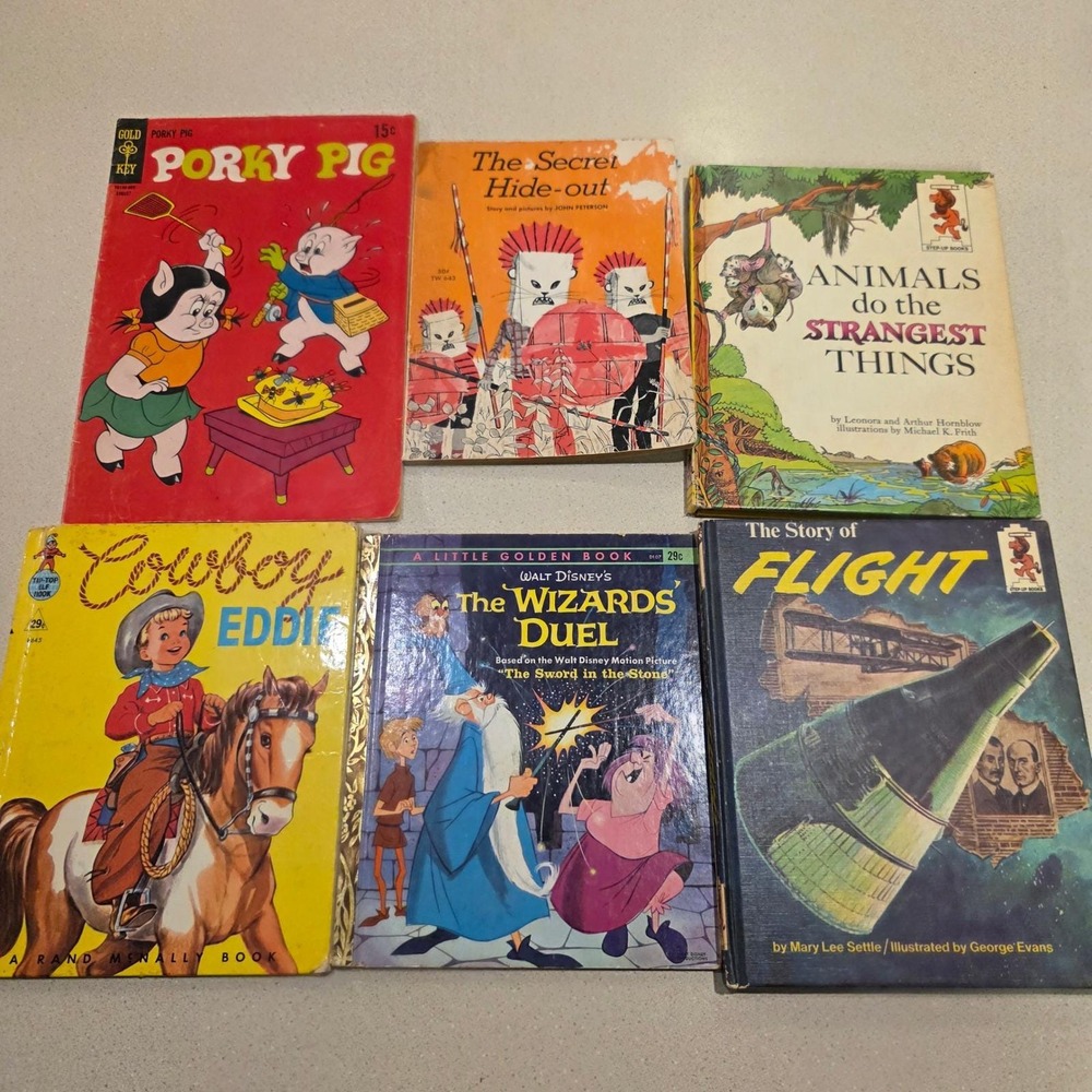 Lot of 6 Vintage 1960s Childrens' Books Wizards Duel Disney Flight Cowboy Eddie